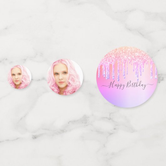 Quinceanera roze paarse druppels confetti (Achterkanten)