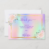 Quinceanera roze paarse foto regenboogflora bedankkaart (Voorkant)