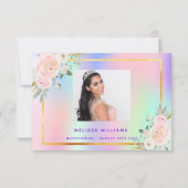 Quinceanera roze paarse foto regenboogflora bedankkaart (Achterkant)