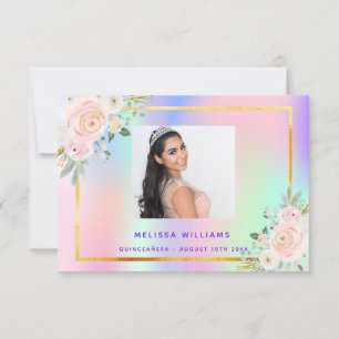 Quinceanera roze paarse foto regenboogflora bedankkaart