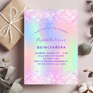 Quinceanera roze paarse glitter holografische luxe kaart