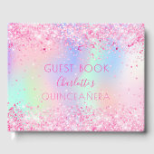 Quinceanera roze paarse holografisch gastenboek (Voorkant)