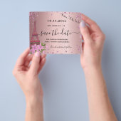 Quinceanera roze paris budget save the date flyer (Hand)