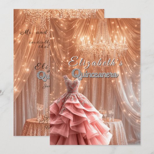 Quinceanera  Roze Pijl Kroonluchter Kroon Kaart (Voorkant / Achterkant)