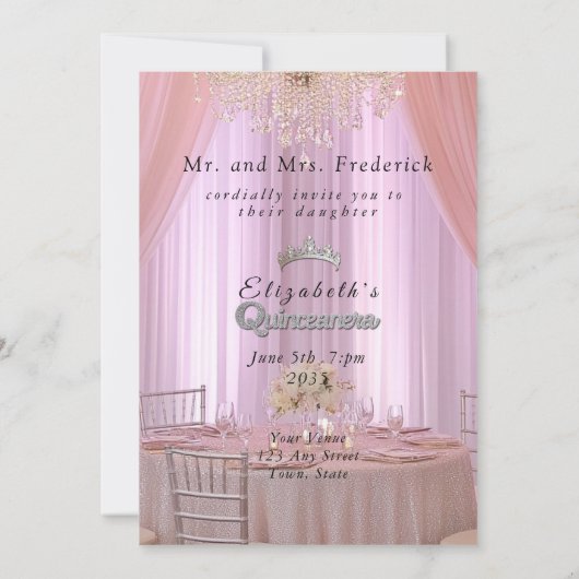 Quinceanera  Roze Pijl Kroonluchter Kroon Kaart (Achterkant)