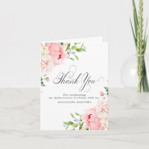 Quinceanera Roze Pioen Bloemig Geplooid Bedankkaart