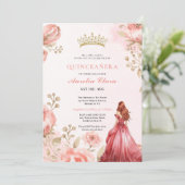 Quinceañera Roze Roos Bloemvlinder Tiara Kaart (Staand voorkant)