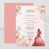 Quinceañera Roze Roos Bloemvlinder Tiara Kaart (Voorkant / Achterkant)