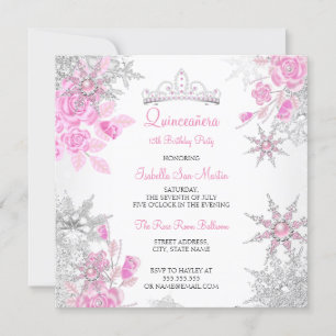 Quinceanera Roze Roos Winter Wonderland Sneeuwvlok Kaart