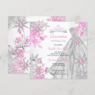 Quinceanera Roze Roos Winter Wonderland Sneeuwvlok Kaart