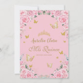 Quinceanera Roze Rose Bloemen  Goud Foto Kaart (Achterkant)