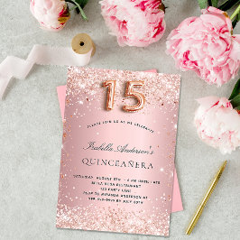 Quinceanera roze rose goud kaart