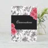Quinceanera, Roze Roses Invitation / Sweet Vijftie Kaart (Staand voorkant)