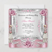 QUINCEANERA roze Roses Tassels Silver Tiara Kaart (Achterkant)