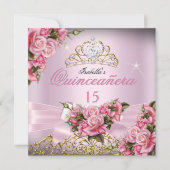 Quinceanera  Roze Roses Tiara 15e verjaardag Kaart (Voorkant)