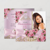 Quinceanera  Roze Roses Tiara Foto van Birthday Kaart (Voorkant / Achterkant)