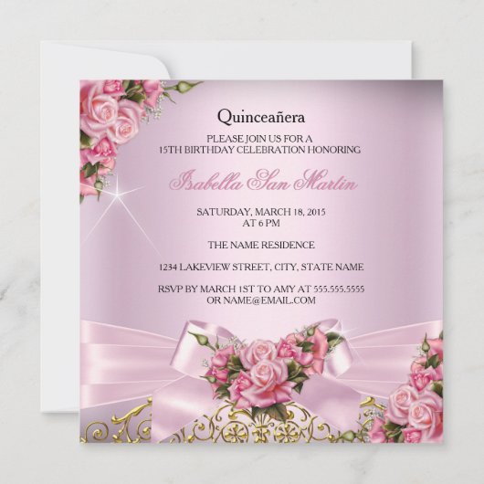 Quinceanera  Roze Roses Tiara Foto van Birthday Kaart (Achterkant)