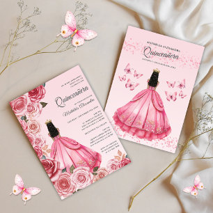 Quinceanera Roze Roze Goud Bloem Kaart