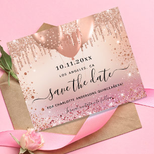 Quinceanera roze roze gouden budget save the date flyer