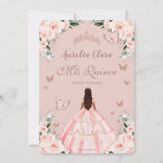 Quinceañera Roze Roze Gouden Prinses Kaart (Achterkant)