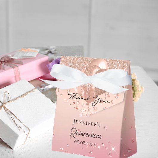Quinceanera roze roze roze goudballonnen bedankt bedankdoosjes