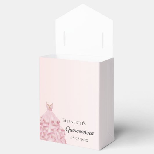 Quinceanera roze roze roze roodbruine glitter jurk bedankdoosjes (Geopend)