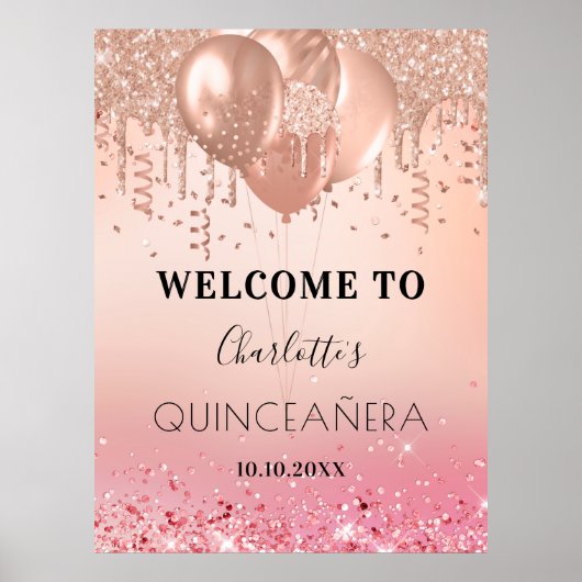 Quinceanera roze roze roze roze glitter welkom poster (Voorkant)