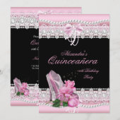 Quinceanera  roze roze roze roze hiel 3 kaart (Voorkant / Achterkant)