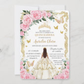 Quinceañera Roze Rozen Bloemen Witte Jurk Prinses Kaart (Voorkant)