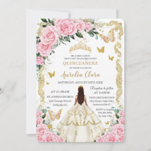 Quinceañera Roze Rozen Bloemen Witte Jurk Prinses Kaart