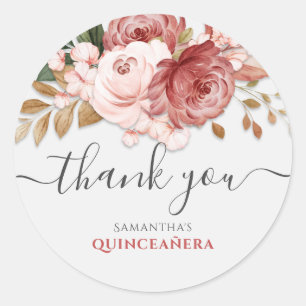 Quinceanera Roze Rozen Bloemige 15e Verjaardag Ronde Sticker