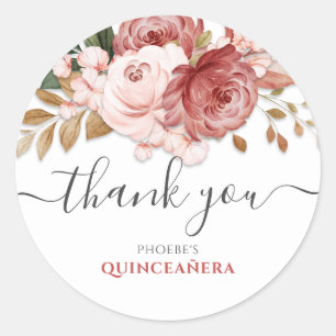 Quinceanera Roze Rozen Bloemige Rustieke Botanisch Ronde Sticker