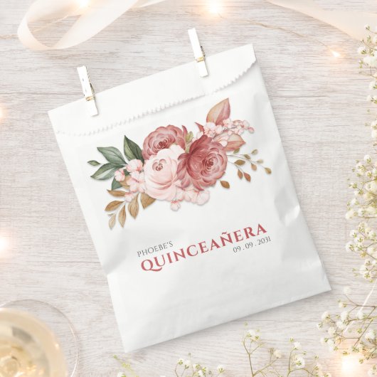 Quinceanera roze rozen Floral rustial botanisch Bedankzakje (Geknipt)