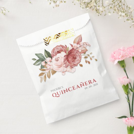 Quinceanera roze rozen Floral rustial botanisch Bedankzakje (Gezegeld)