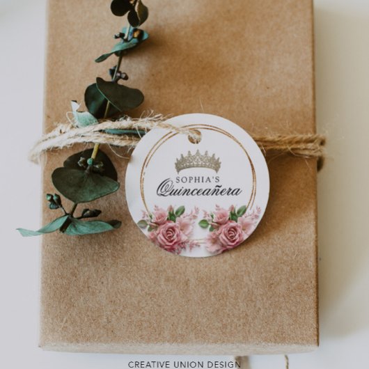 Quinceañera Roze Rozen Kroon Verjaardag Decor Bedankjes Labels