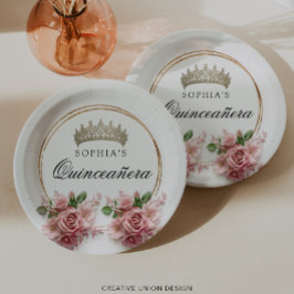 Quinceañera Roze Rozen Kroon Verjaardag Decor Papieren Bordje