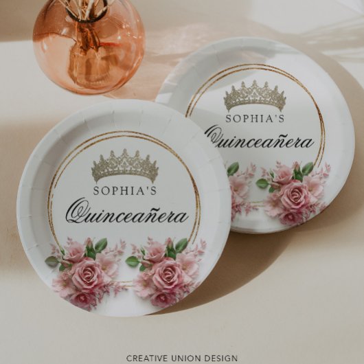 Quinceañera Roze Rozen Kroon Verjaardag Decor Papieren Bordje