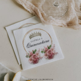 Quinceañera Roze Rozen Kroon Verjaardag Decor Servet