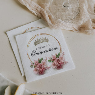 Quinceañera Roze Rozen Kroon Verjaardag Decor Servet