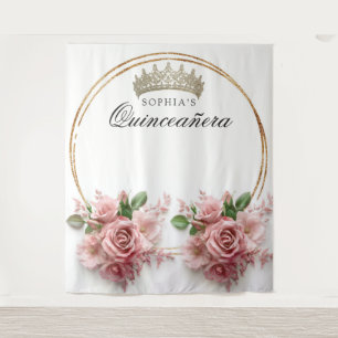 Quinceañera Roze Rozen Kroon Verjaardag Decoratie Wandkleed