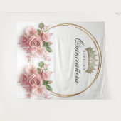 Quinceañera Roze Rozen Kroon Verjaardagsdecoratie Wandkleed (Voorkant (horizontaal))