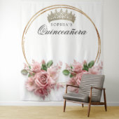 Quinceañera Roze Rozen Kroon Verjaardagsdecoratie Wandkleed (In situ)