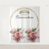 Quinceañera Roze Rozen Kroon Verjaardagsdecoratie Wandkleed (Voorkant)