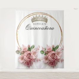 Quinceañera Roze Rozen Kroon Verjaardagsdecoratie Wandkleed