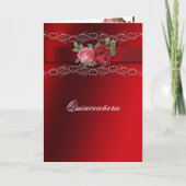 Quinceanera roze rozen rode satijn (Voorkant)
