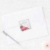Quinceanera  Roze Rozen Wit 15e Partij Vierkante Sticker (Envelop)
