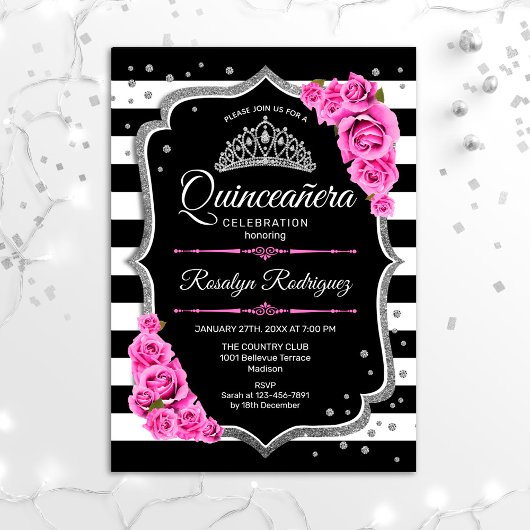 Quinceanera - Roze Silver Black Kaart