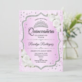 Quinceanera - Roze Silver Uitnodiging (Staand voorkant)