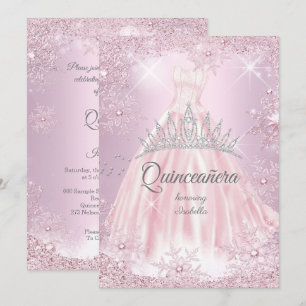 Quinceanera Roze Sneeuwvlok Winter Jurk Tiara Kaart