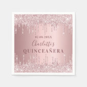Quinceanera roze stoffige roos glitter monogram servet (Voorkant)
